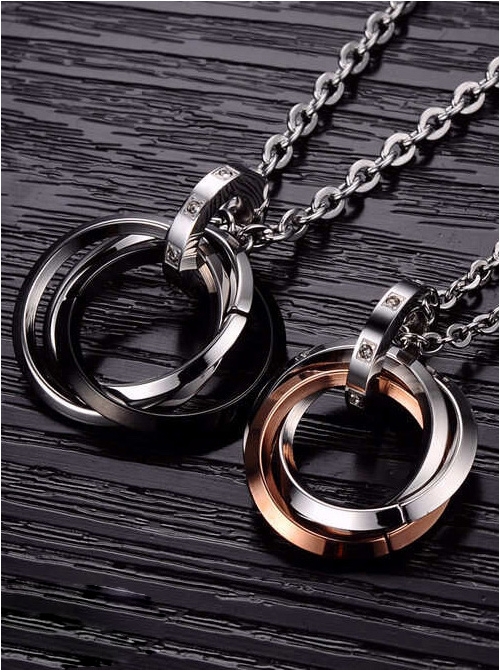 Steam Punk Retro Black And Golden Ring Pendants Lovers' Necklace