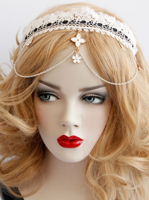 Elegant White Lace Pendant Gothic Headdress