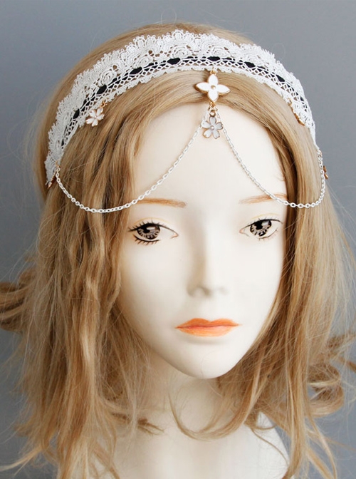 Elegant White Lace Pendant Gothic Headdress