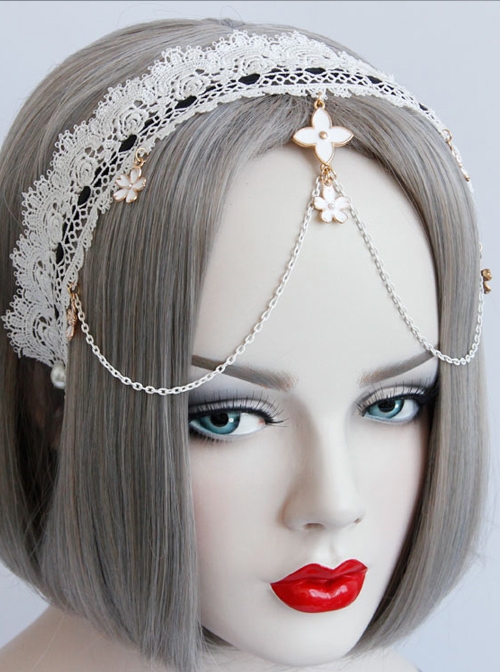 Elegant White Lace Pendant Gothic Headdress