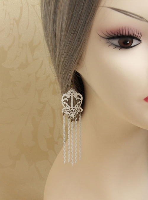 Retro White Lace Gothic Tassel Earrings