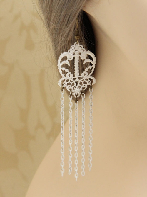 Retro White Lace Gothic Tassel Earrings