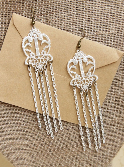 Retro White Lace Gothic Tassel Earrings