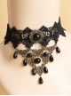 Retro Palace Style Black Lace And Pearl Gothic Necklace