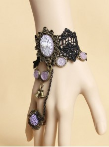Retro Black Lace Violet Gothic Bracelet Ring Jewelry