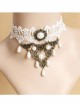 Retro Palace Style White Lace And Pearl Gothic Necklace