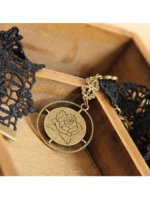 Black Lace Rose Pendant Gothic Necklace