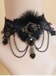 Party Ribbon Rose Black Fur Gothic Necklace