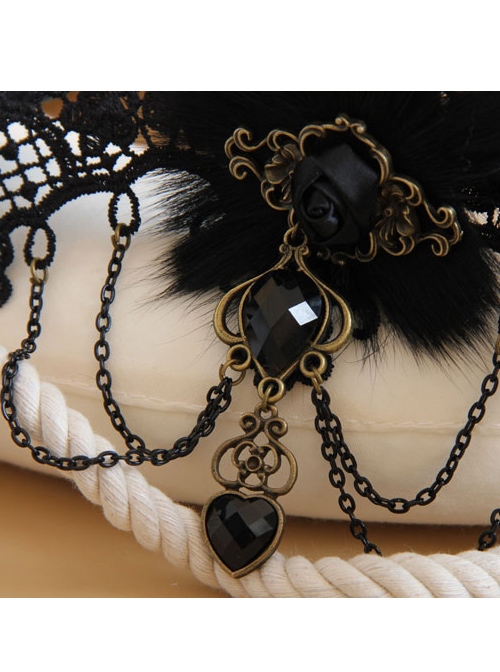 Party Ribbon Rose Black Fur Gothic Necklace