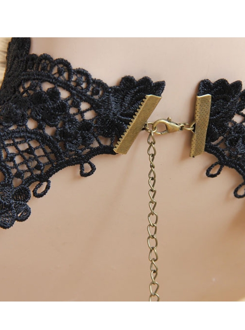 Party Ribbon Rose Black Fur Gothic Necklace