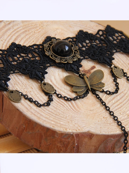 Black Lace Bronze Butterfly Gothic Bracelet Ring Jewelry