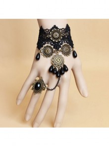 Black Lace Pearl Pendant Gothic Bracelet Ring Jewelry