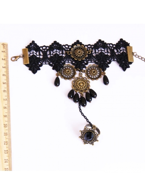 Black Lace Pearl Pendant Gothic Bracelet Ring Jewelry