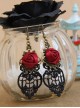 Black Lace Red Rose Gothic Earrings