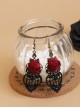 Black Lace Red Rose Gothic Earrings