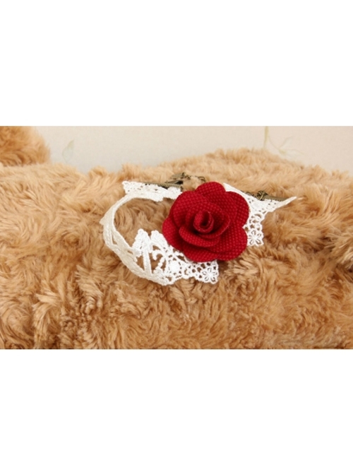 White Lace Red Rose Gothic Wedding Ankle Bracelet
