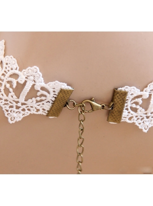 Peacock Pendant White Lace Gothic Necklace