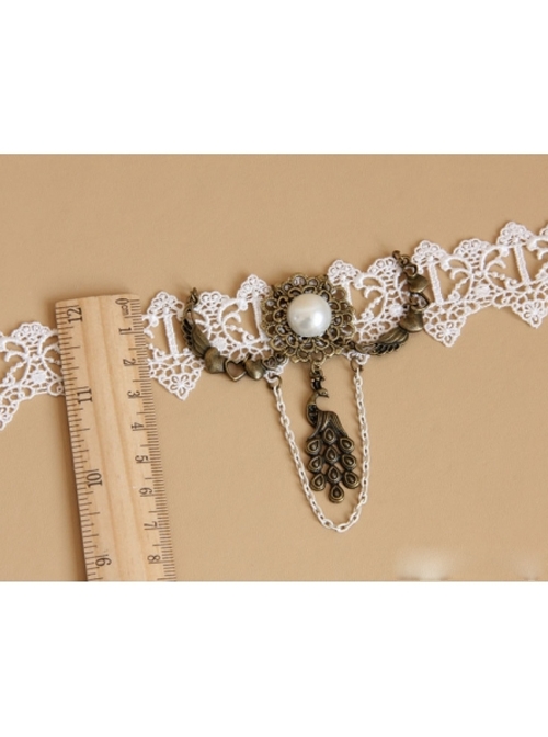 Peacock Pendant White Lace Gothic Necklace