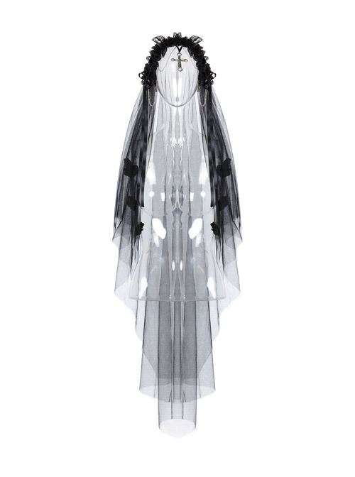 Romantic Bride Cross Pendant Gothic Black Veil