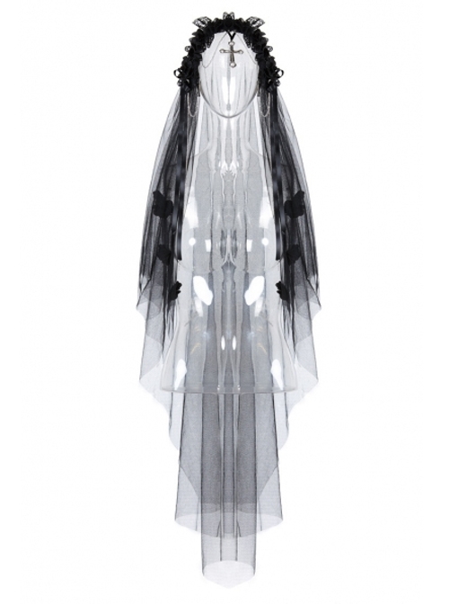 Romantic Bride Cross Pendant Gothic Black Veil