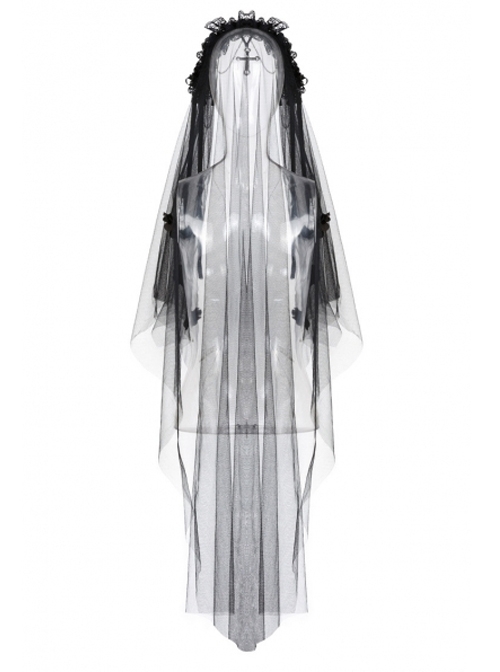 Romantic Bride Cross Pendant Gothic Black Veil