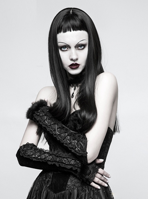 Punk Black Lace Gothic Velvet Gloves