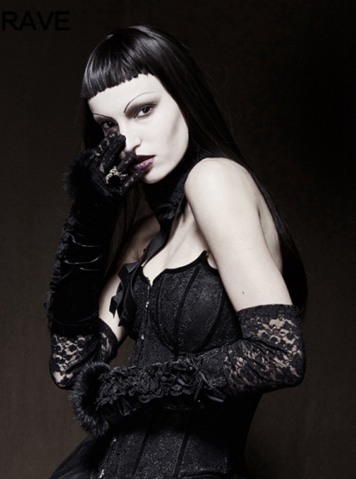 Punk Black Lace Gothic Velvet Gloves