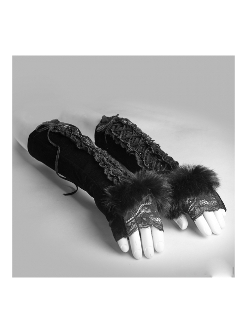 Punk Black Lace Gothic Velvet Gloves