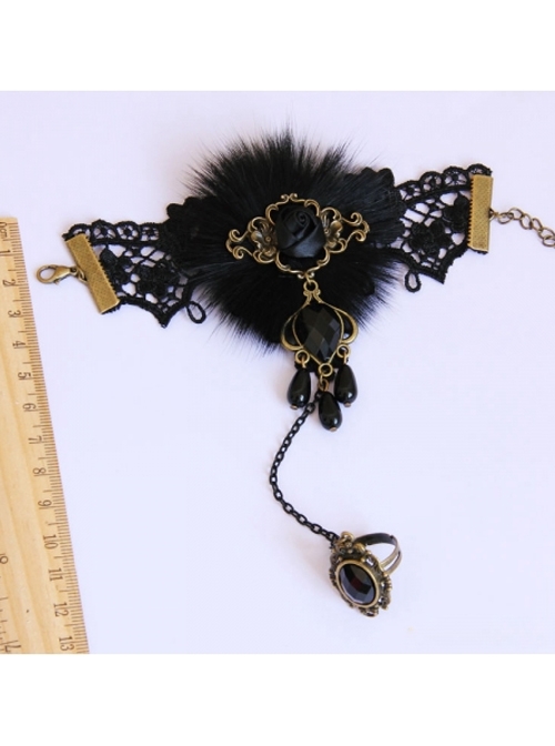 Black Lace Resin Diamond Gothic Lolita Bracelet Ring Jewelry