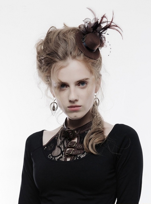 Steam Punk Gothic Retro Brown Mini Hat Hair Clip