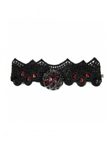 Palace Style Retro Black Lace Red Jewel Inlay Gothic Necklace