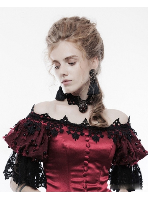 Palace Style Retro Black Lace Red Jewel Inlay Gothic Necklace