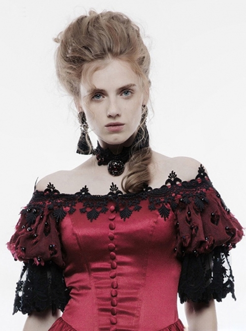 Palace Style Retro Black Lace Red Jewel Inlay Gothic Necklace