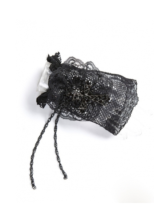 Gothic Black Lace Cross And Chain Women's Gloves