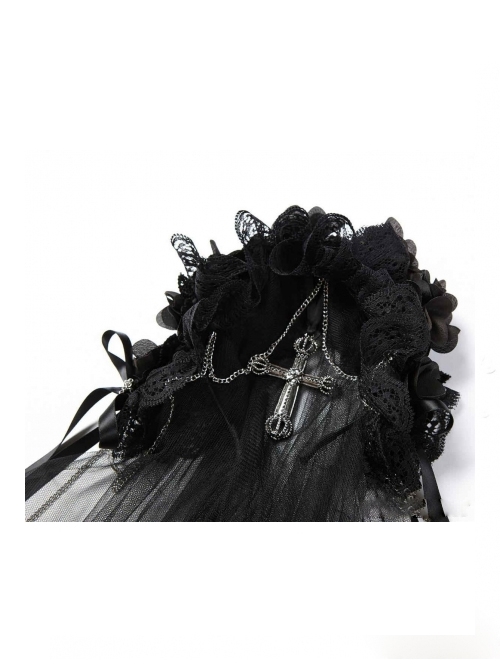 Gothic Black Lace Cross And Chain Women's Gloves
