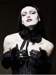Gothic Black Lace Rabbit Fur Lolita Collars/Headwear