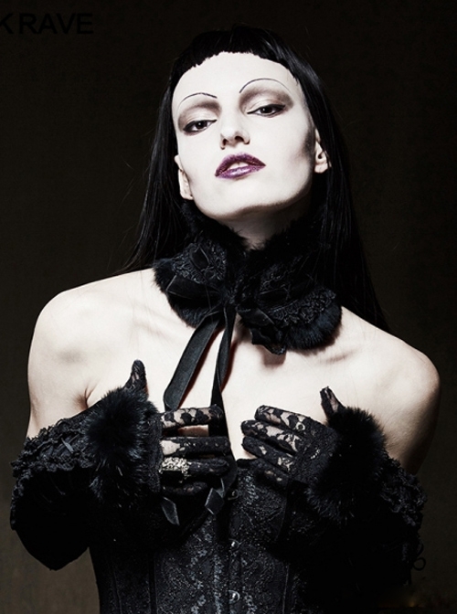 Gothic Black Lace Rabbit Fur Lolita Collars/Headwear
