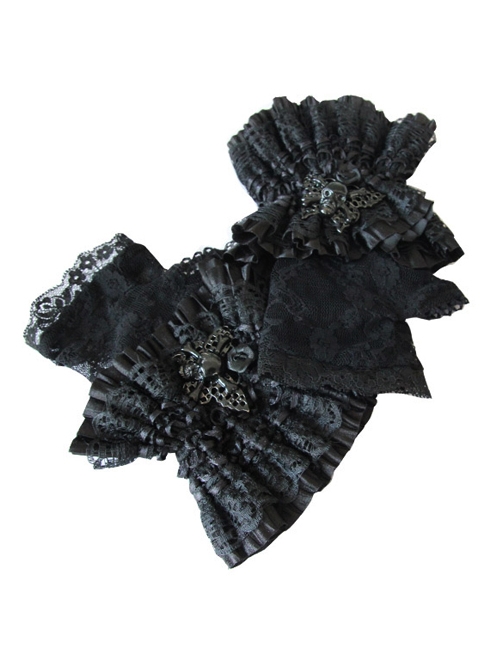Gothic Butterfly Decoration Black Lace Short Gloves