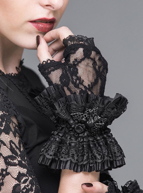 Gothic Butterfly Decoration Black Lace Short Gloves