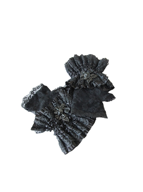 Gothic Butterfly Decoration Black Lace Short Gloves