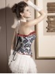 Black Floral Pattern White Overbust Victorian Corset
