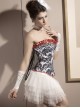 Black Floral Pattern White Overbust Victorian Corset