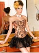 Black Floral Pattern Orange Overbust Victorian Corset