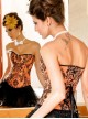 Black Floral Pattern Orange Overbust Victorian Corset