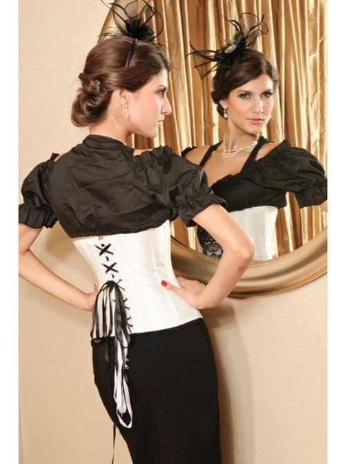White And Black Lace Underbust Victorian Corset