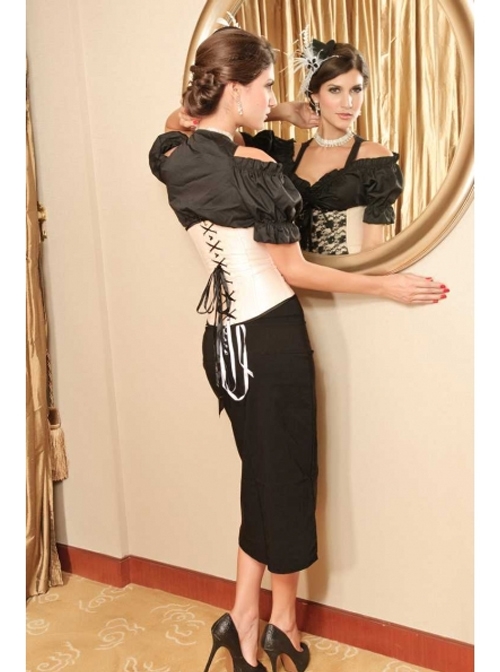 Pale Cream And Black Lace Victorian Underbust Corset