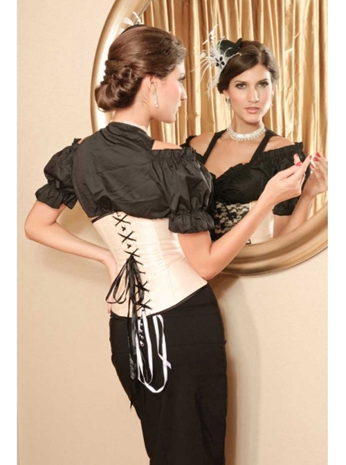 Pale Cream And Black Lace Victorian Underbust Corset