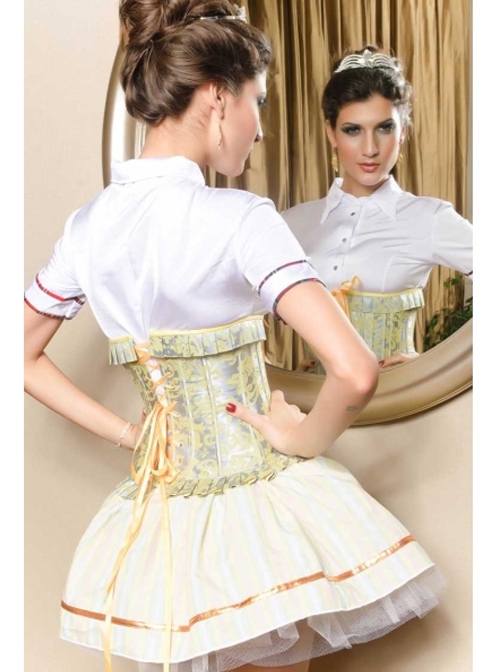 Yellow Ribbon And Green Floral Pattern Victorian Underbust Corset