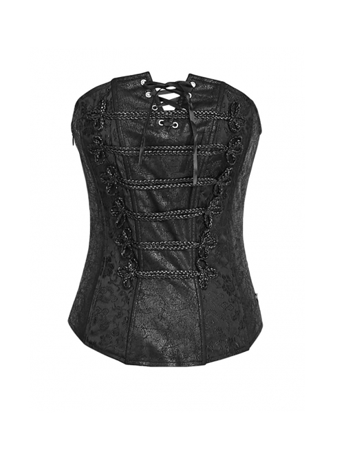 Black PU Leather Button Jacquard Gothic Corset