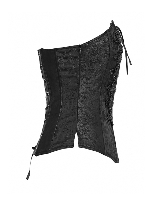 Black PU Leather Button Jacquard Gothic Corset